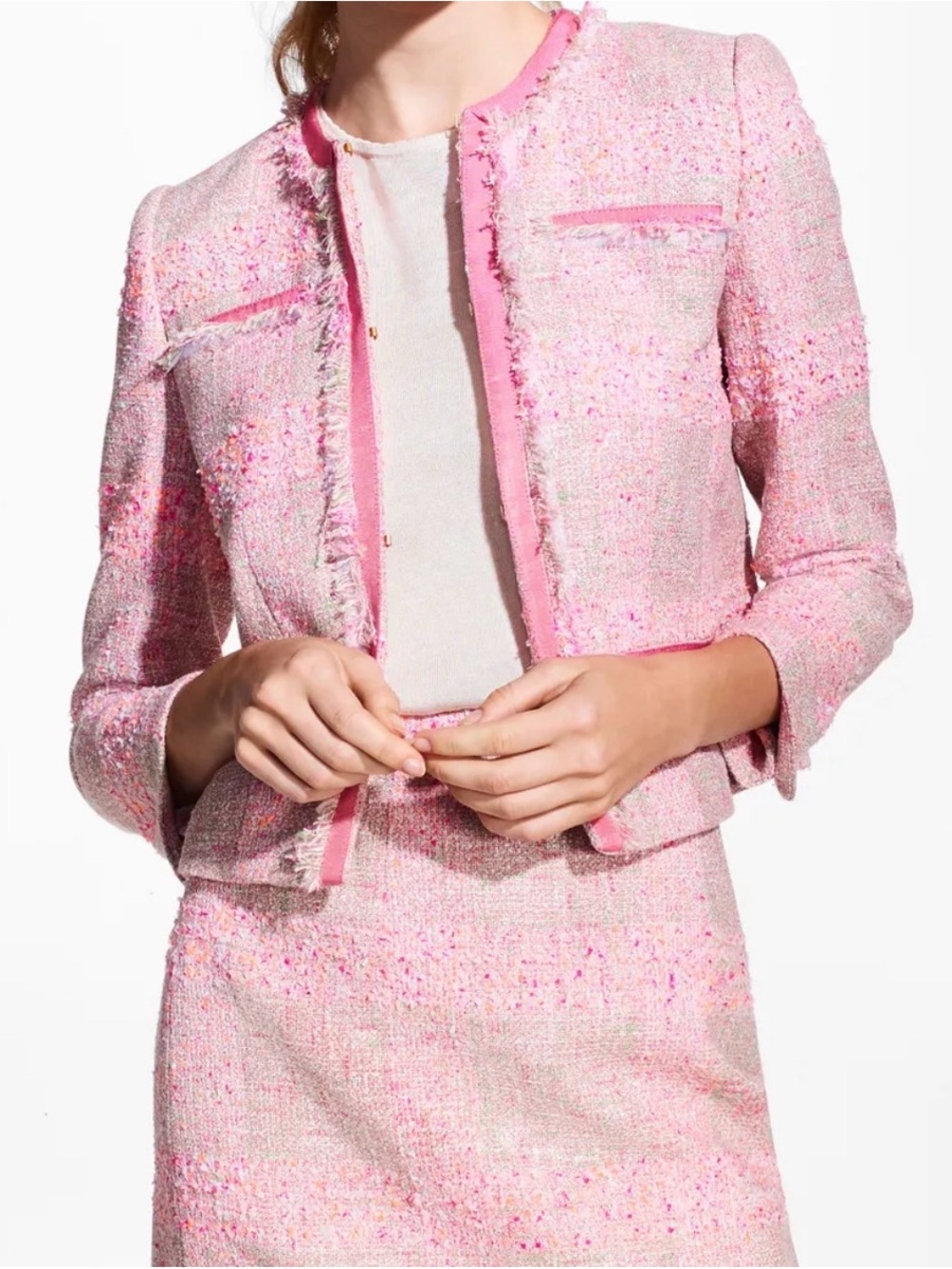 Brooks Brothers Pink Tweed Cropped Jacket & Skirt Women's Classic Bouclé 8